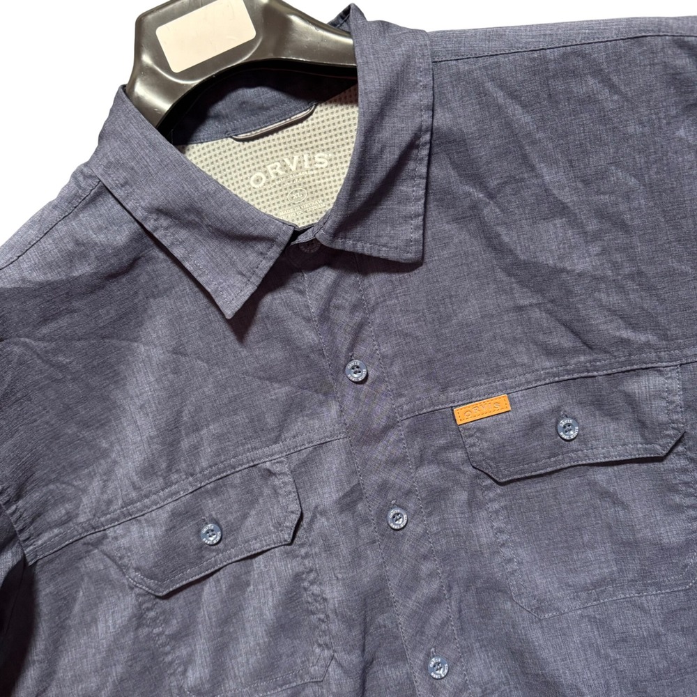 Orvis Classic Collection Mens XL Short Sleeve Button Down Utility Shirt Blue